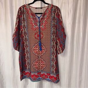 Urban Coco Bohemian Red and Blue Patterned Dress or Tunic size Large